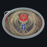 Sacred Golden Egyptian Winged Scarab & Ankh Belt Buckle<br><div class="desc">Introducing ‘Treasures of Egypt’ Collection by Serge Averbukh, showcasing new media paintings of various ancient Egyptian artifacts and symbols. Here you will find pieces featuring Sacred Golden Egyptian Winged Scarab with Ankh. Sacred Egyptian Scarab was a popular amulet in ancient Egypt. According to ancient Egyptian myths, the sun (Ra) rolls...</div>