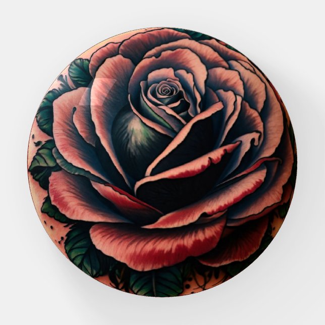 Sacred Guidance: Tattoo Style Rose Compass Paperwe Paperweight (Front)