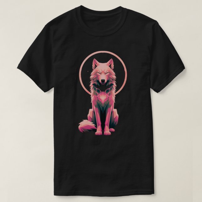 Sacred Halo Wolf Geometric Animal Art T-Shirt (Design Front)