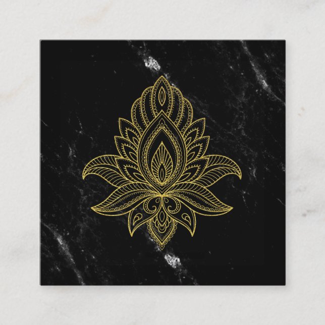 ~ Sacred Hamsa Gold Abstract White Black Marble Square Business Card (Front)