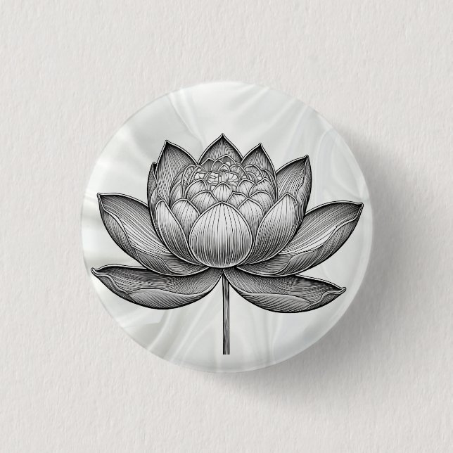 Sacred hand drawn lotus flower, water lily flower button (Front)