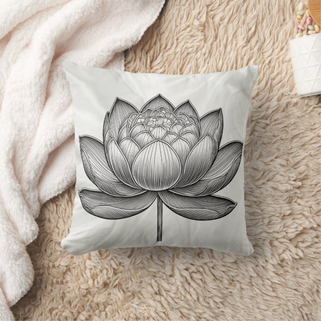 Sacred hand drawn lotus flower, water lily flower throw pillow (Blanket)