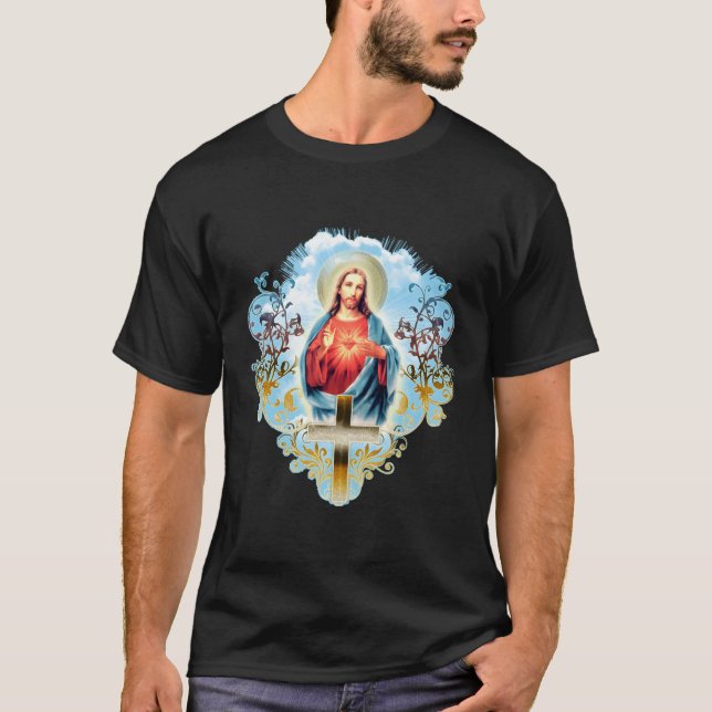 Sacred He Of Jesus Christ Cross Catholic T-Shirt (Front)