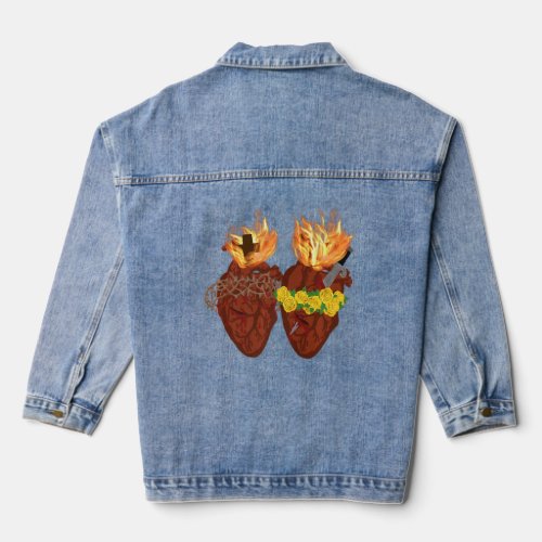 Sacred Heart And Immaculate Heart Picture Jesus An Denim Jacket