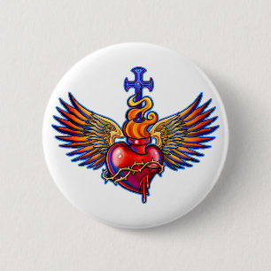 Sacred Heart Angel Wings Design Button
