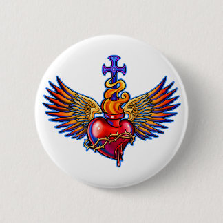 Sacred Heart Angel Wings Design Button