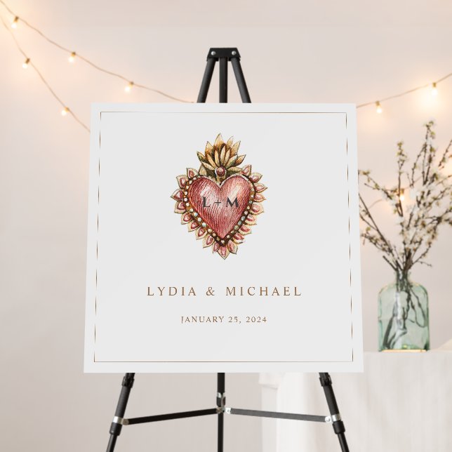 Sacred Heart Baroque Crest | Monogram Wedding  Foam Board (In Situ (Stand))