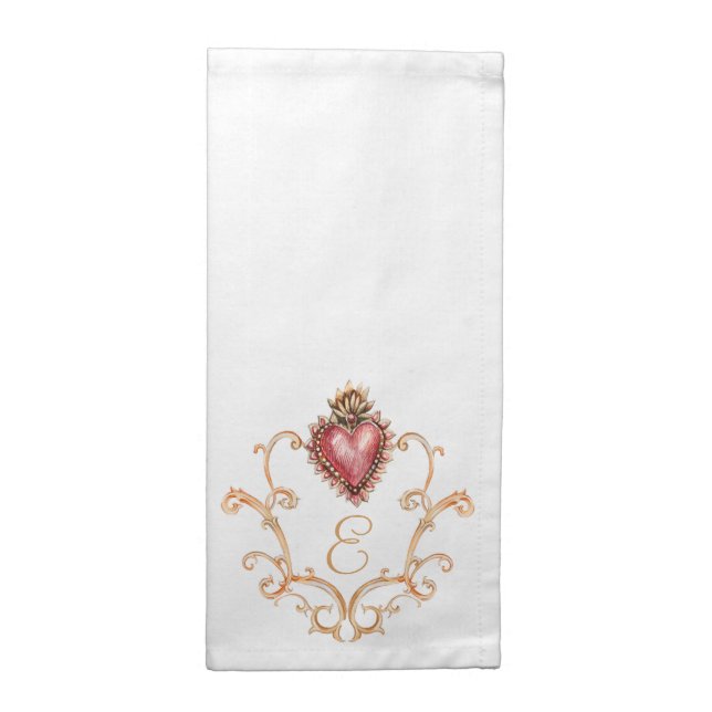 Sacred Heart Baroque Monogram Cloth Napkin (Half Fold)
