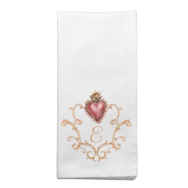 Sacred Heart Baroque Monogram Cloth Napkin (Folded)