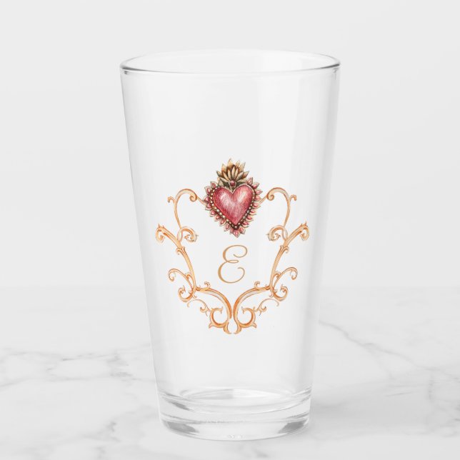 Sacred Heart Baroque Monogram Glass (Front)