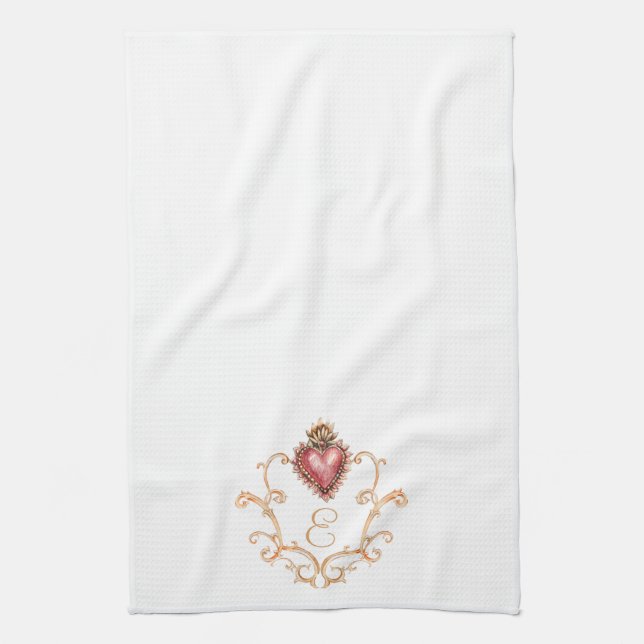 Sacred Heart Baroque Monogram Kitchen Towel (Vertical)