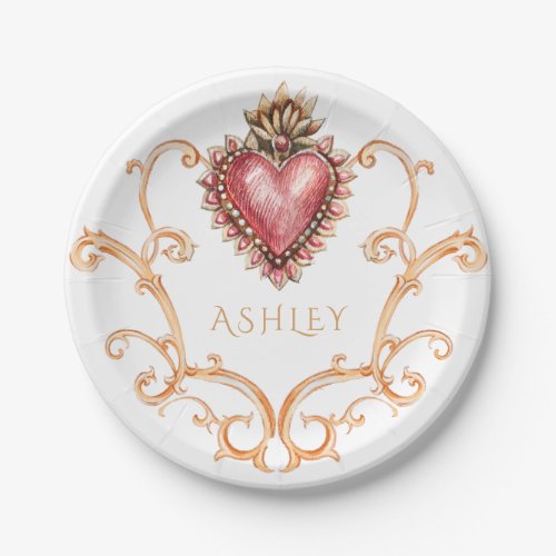 Sacred Heart Baroque Personalized Paper Plates