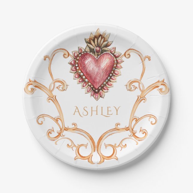 Sacred Heart Baroque Personalized Paper Plates (Front)