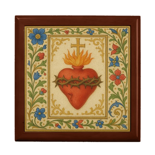 Sacred Heart Catholic Floral Religious Rosary Gift Box (Front)