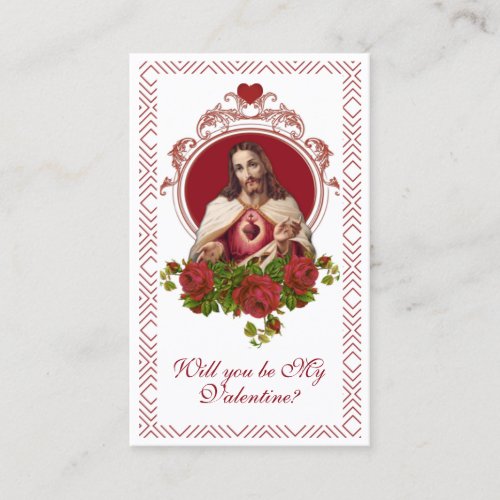 Sacred Heart Catholic Valentine Religious Prayer Business Card