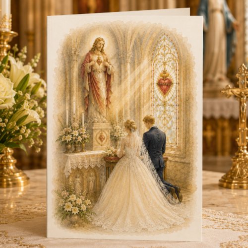 Sacred Heart Catholic Wedding Chapel Ivory  Thank You Card