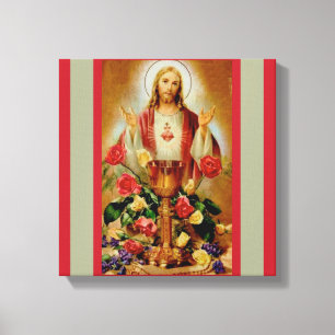 Sacred Heart Chalice Roses Rosary Jesus Canvas Print