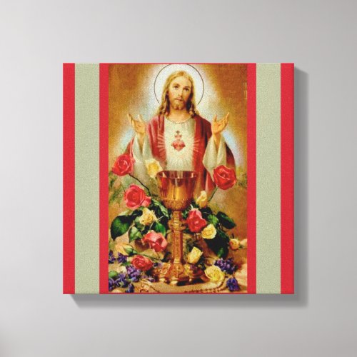Sacred Heart Chalice Roses Rosary Jesus Canvas Print
