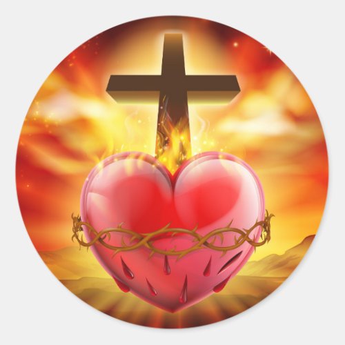 Sacred Heart Christian Illustration Classic Round Sticker