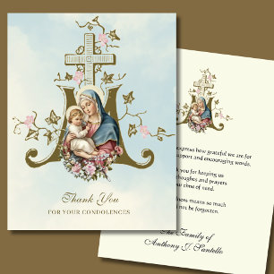 Sacred Heart & Crucifix Floral Funeral Thank You Card