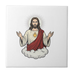 Sacred Heart Devotional Vintage Engraving Design_1 Ceramic Tile