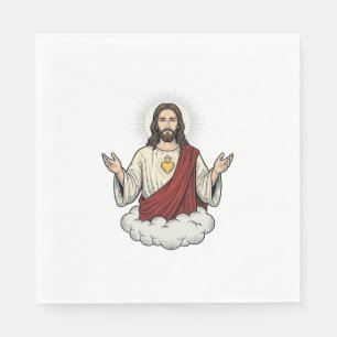 Sacred Heart Devotional Vintage Engraving Design_1 Napkins