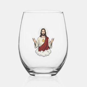 Sacred Heart Devotional Vintage Engraving Design_1 Stemless Wine Glass