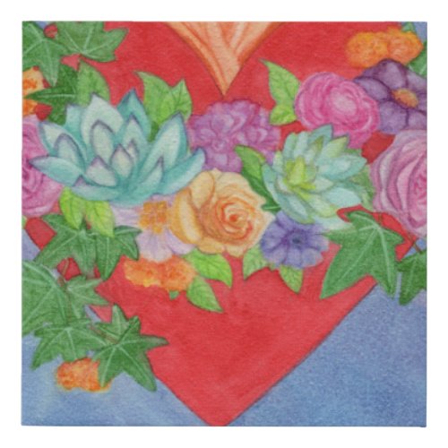 Sacred Heart Floral Faux Canvas Print by Miranda