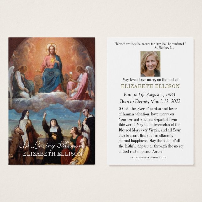 Sacred Heart Funeral Memorial Prayer Card (Front & Back)