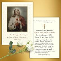 Sacred Heart Funeral Memorial Prayer Card
