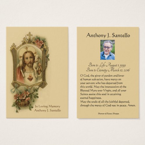 Sacred Heart Funeral Memorial Prayer Holy Card