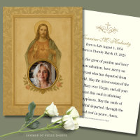 Sacred Heart Funeral Memorial with Photo & Prayer