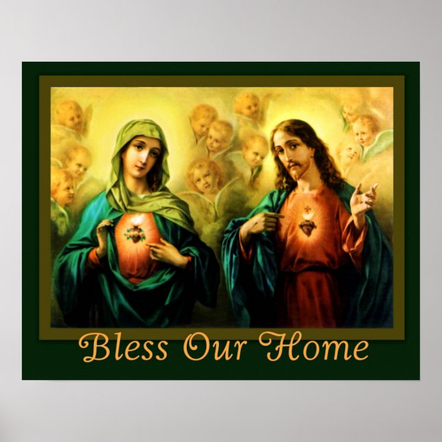 Sacred Heart & Immaculate Heart Home Blessing Poster (Front)