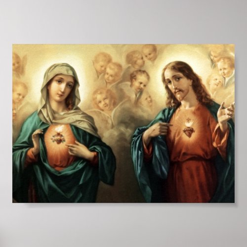 Sacred Heart  Immaculate Heart Poster Print