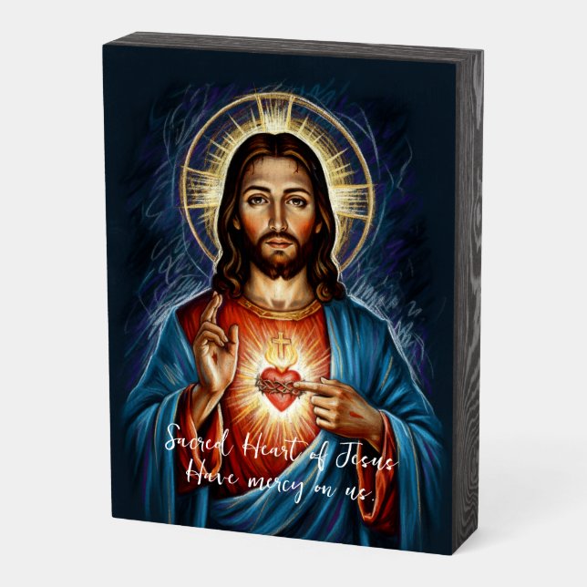 Sacred Heart Jesus Artistic Chalk Drawing Plaque (Angled Vertical)