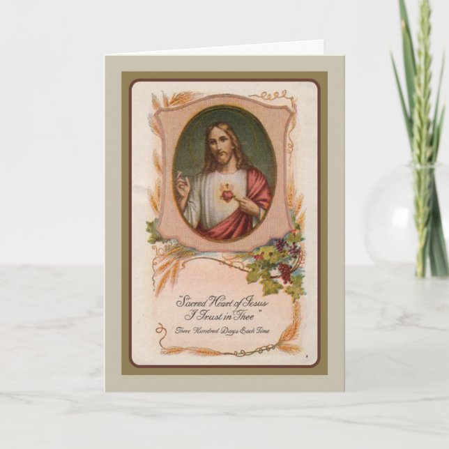 Sacred Heart Jesus Catholic Condolence Thank You Card (Front)