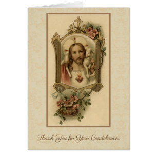 Sacred Heart Jesus Catholic Condolence Thank You Cards