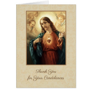 Sacred Heart Jesus Catholic Condolence Thank You Cards