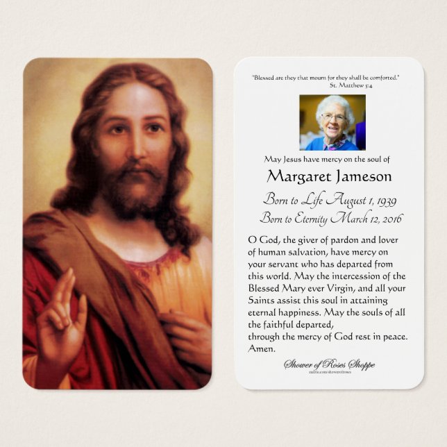 Sacred Heart Jesus Catholic Funeral Holy Card - (Front & Back)