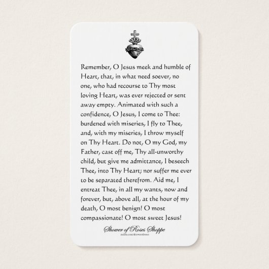 Sacred Heart Jesus Catholic Memorare Prayer (Back)