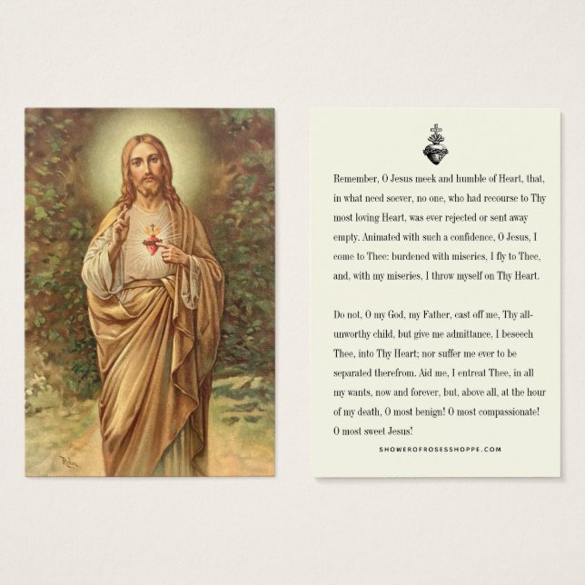 Sacred Heart Jesus Catholic Memorare Prayer (Front & Back)