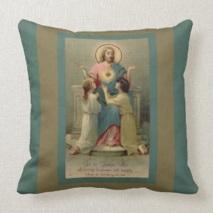 Sacred Heart Jesus children kneeling at His Feet Throw Pillow