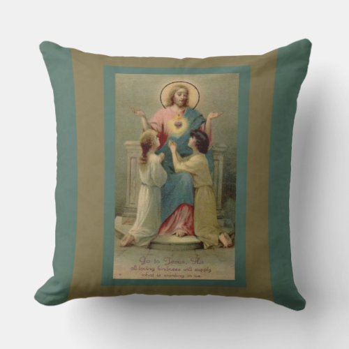 Sacred Heart Jesus children kneeling at His Feet Throw Pillow