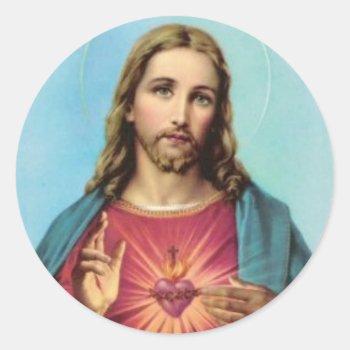 Sacred Heart Jesus Christ Stationary Envelope Classic Round Sticker by Frasure_Studios at Zazzle