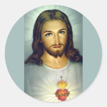 Sacred Heart Jesus Christ Stationary Envelope Classic Round Sticker by Frasure_Studios at Zazzle