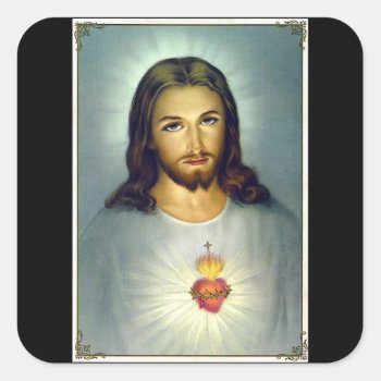 Sacred Heart Jesus Christ Stationary Envelope Square Sticker by Frasure_Studios at Zazzle