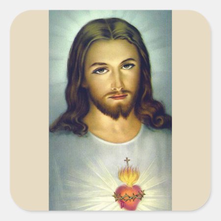 Sacred Heart Jesus Christ Sticker Biege Background