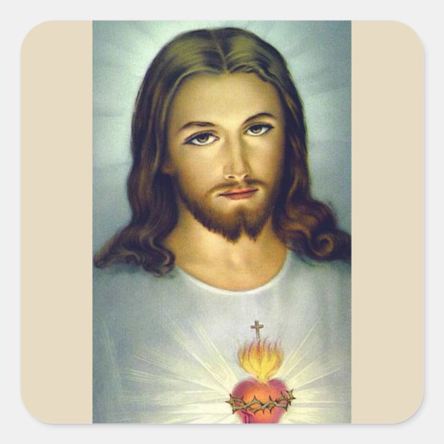 Sacred Heart Jesus Christ Sticker biege background (Front)