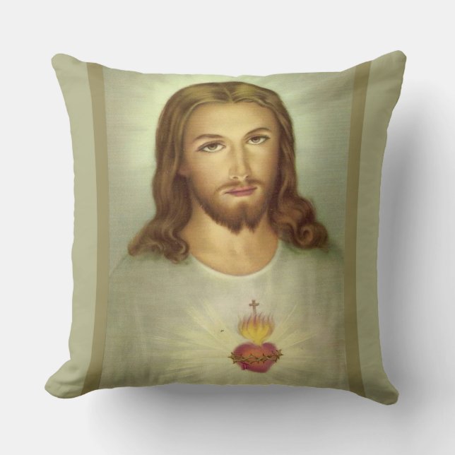 Sacred Heart Jesus Consecration Cross Flame Throw Pillow (Front)