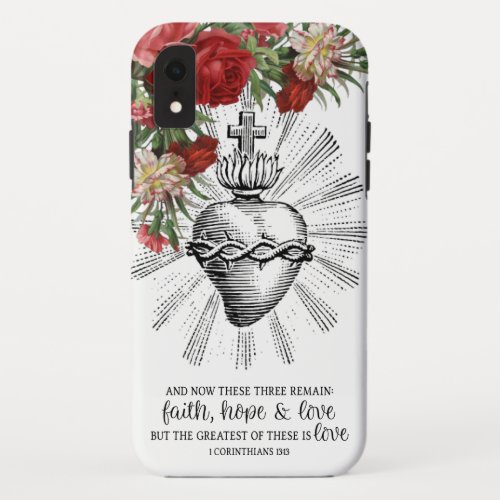 Sacred Heart Jesus Cross Red Roses Floral iPhone XR Case